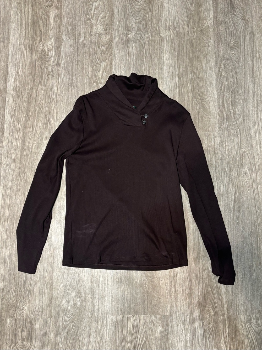 Lauren Ralph Lauren dark brown Long-Sleeve Button Collar Top
